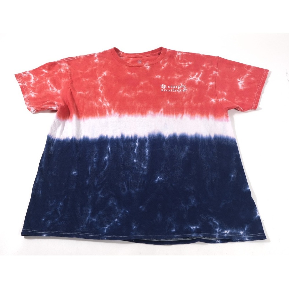 Simply Southern T Shirt Womens XL Red White Blue Tie Dye American Flag Turtle